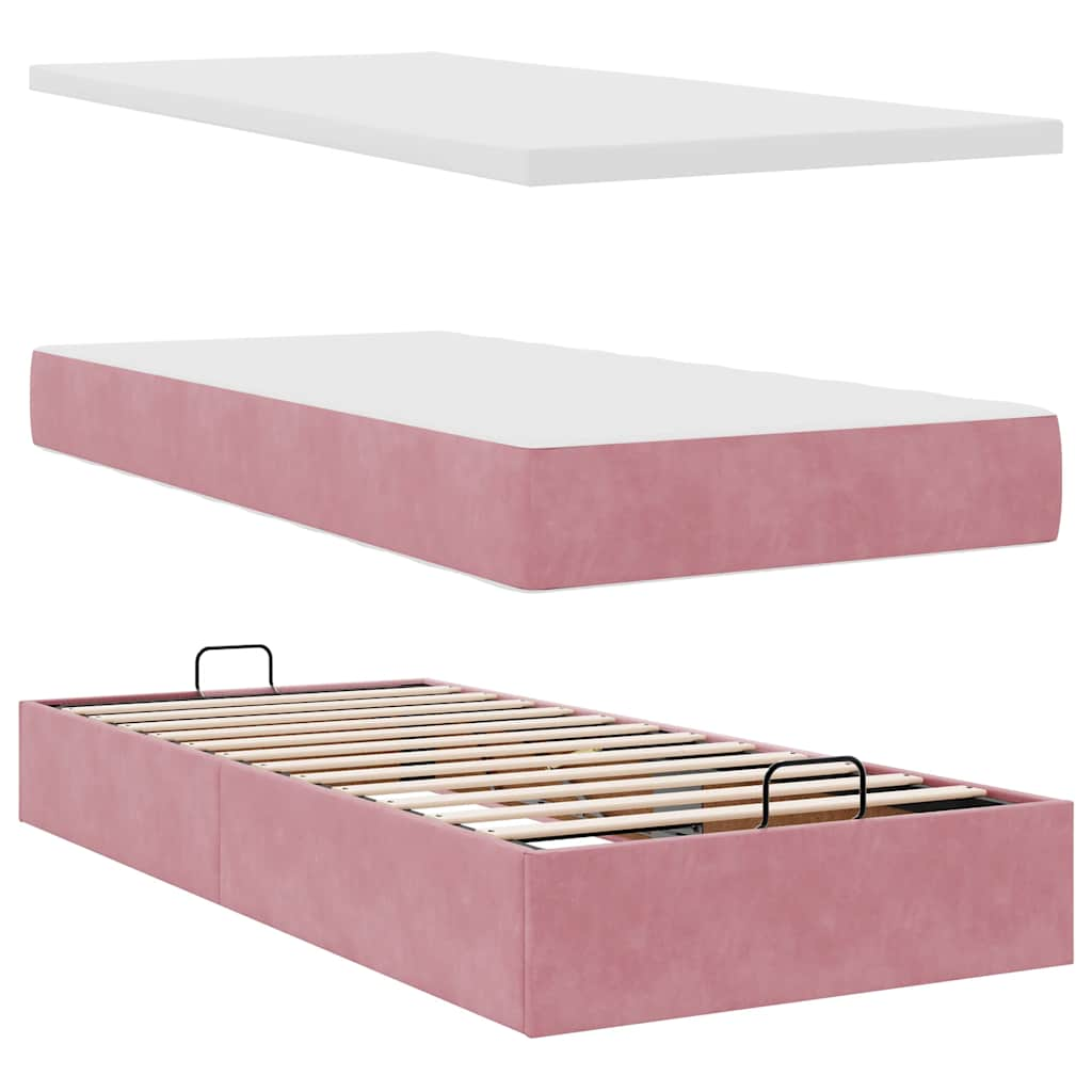 Ottoman bed met matras 80x200cm fluweel roze