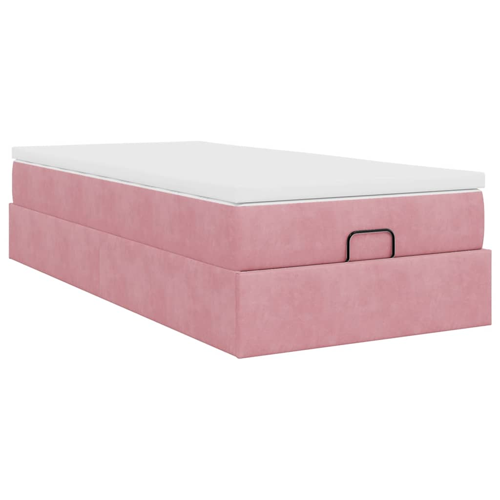 Ottoman bed met matras 80x200cm fluweel roze