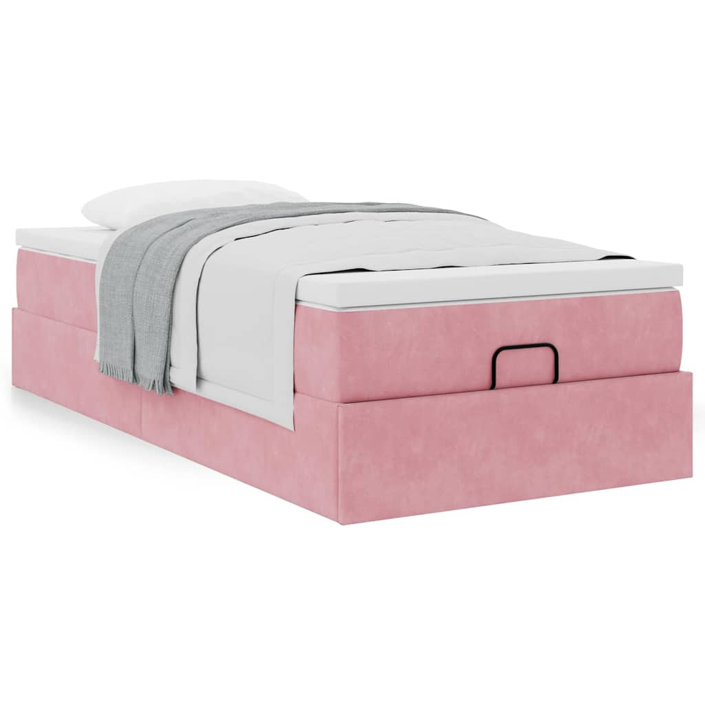 Ottoman bed met matras 80x200cm fluweel roze