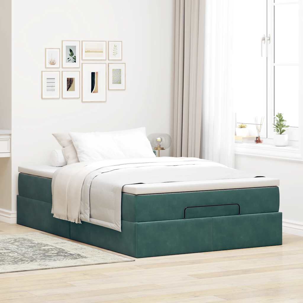 Ottoman bed met matras 120x190 cm fluweel donkergroen