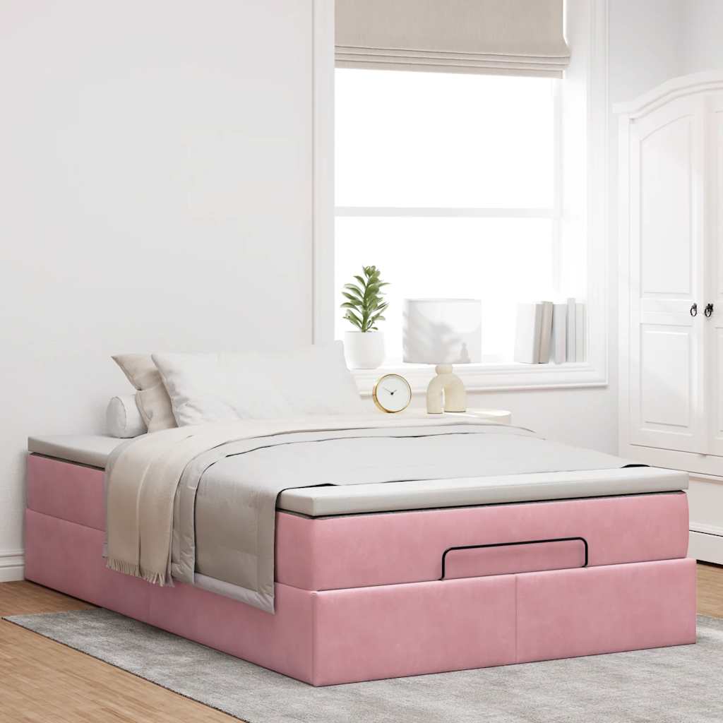 Ottoman bed met matras 120x190 cm fluweel roze