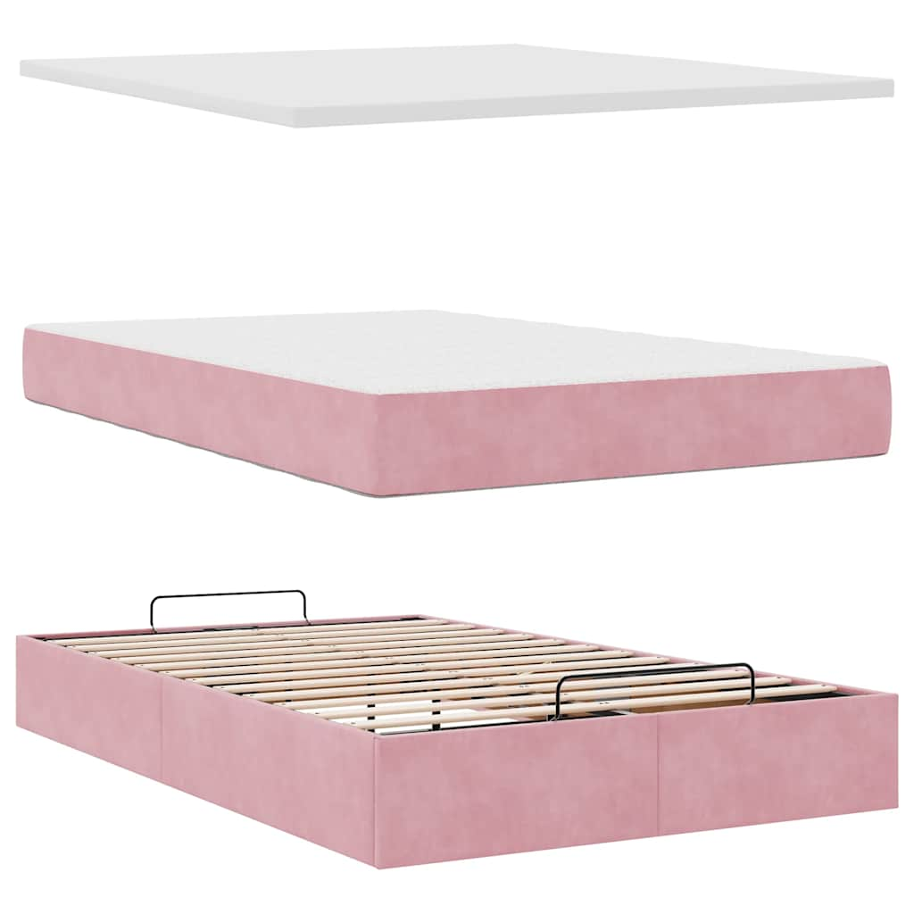 Ottoman bed met matras 120x190 cm fluweel roze