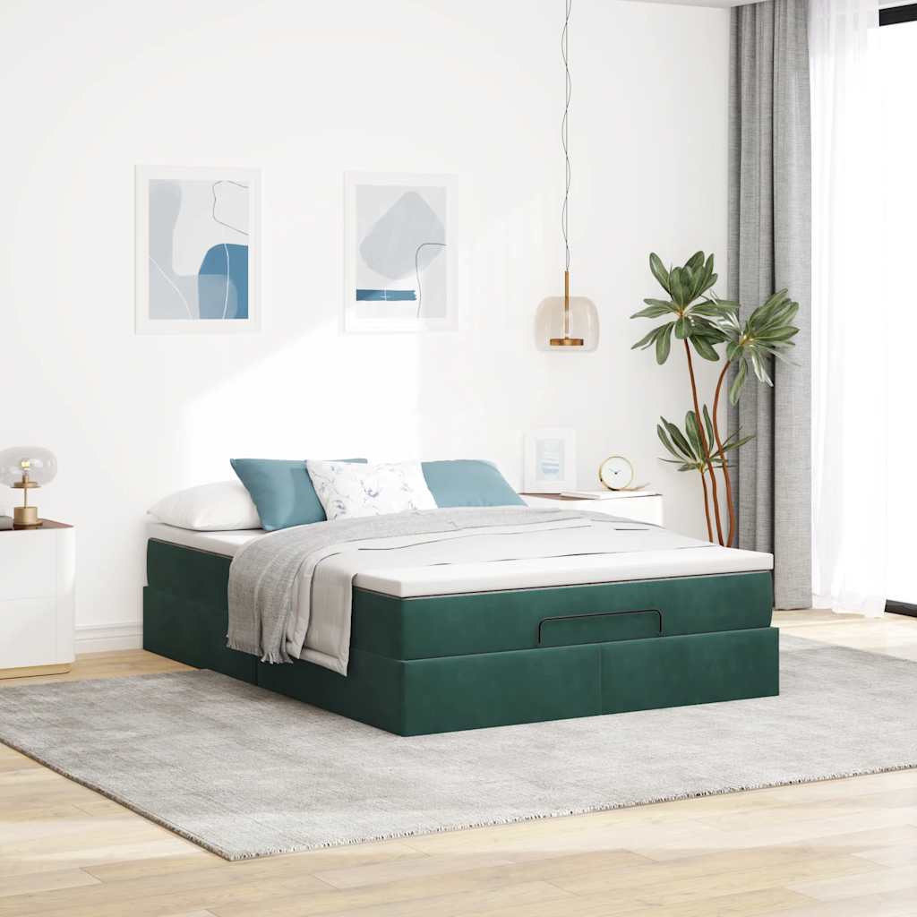 Ottoman bed met matras 140x200cm fluweel donkergroen