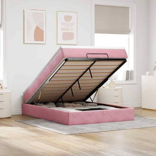 Ottoman bed met matras 140x200cm fluweel roze