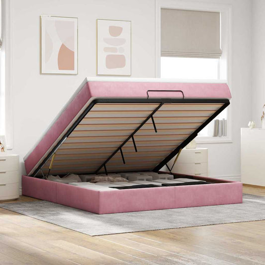 Ottoman bed met matras 160x200cm fluweel roze