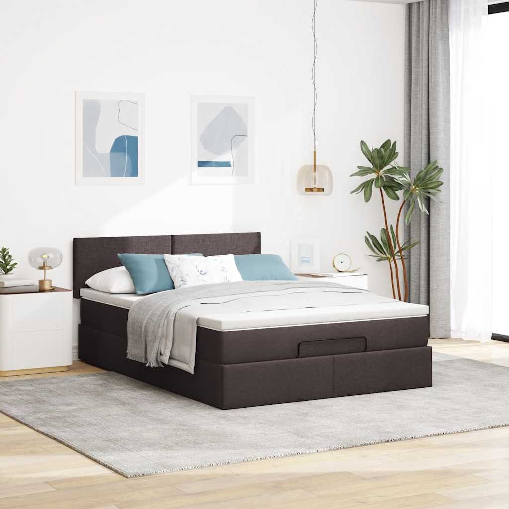 Ottoman bed met matras 140x200cm stof donkerbruin