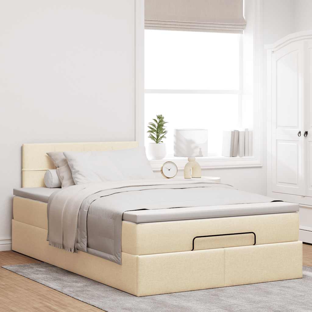 Ottoman bed met matras 120x190cm stof crèmekleurig