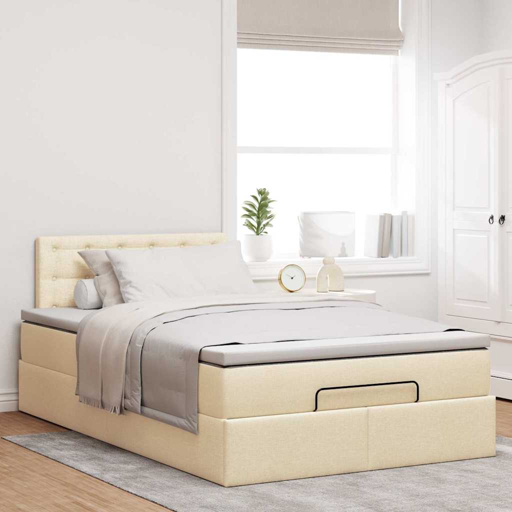 Ottoman bed met matras 120x190cm stof crèmekleurig