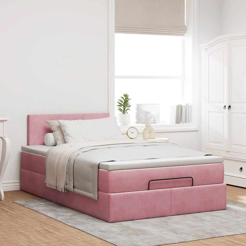 Ottoman bed met matras 120x190 cm fluweel roze