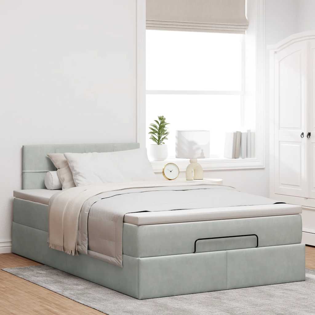 Ottoman bed met matras 120x190 cm fluweel lichtgrijs