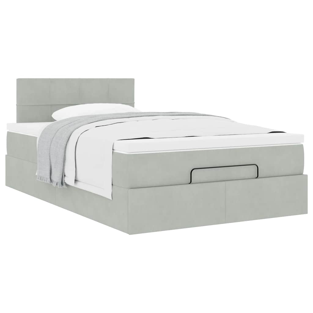 Ottoman bed met matras 120x190 cm fluweel lichtgrijs