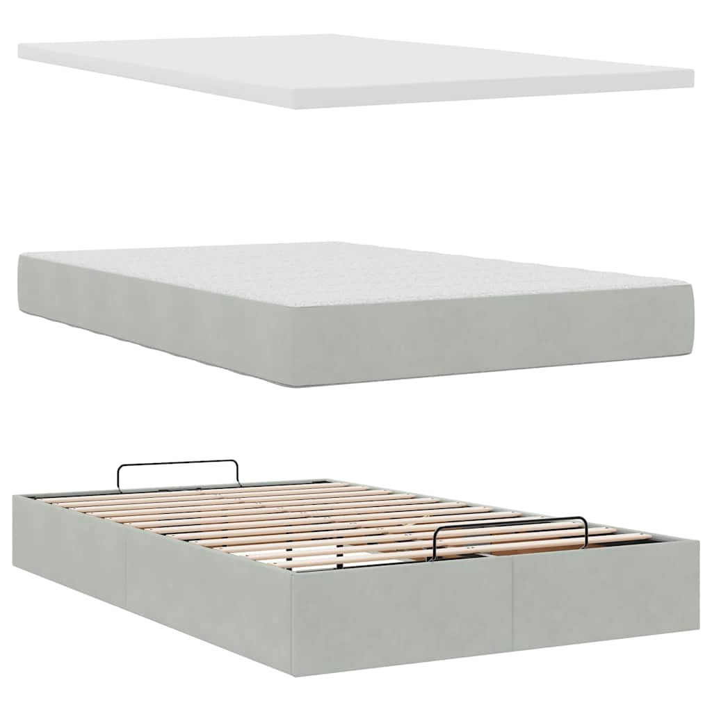 Ottoman bed met matras 120x190 cm fluweel lichtgrijs