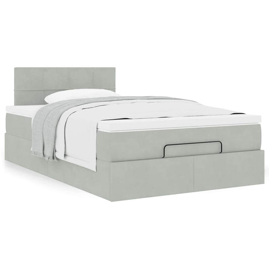 Ottoman bed met matras 120x190 cm fluweel lichtgrijs