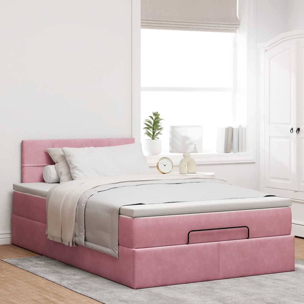 Ottoman bed met matras 120x190 cm fluweel roze