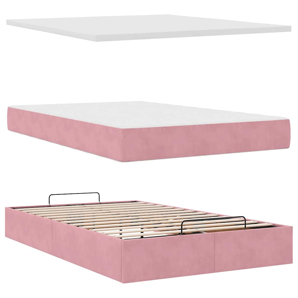 Ottoman bed met matras 120x190 cm fluweel roze