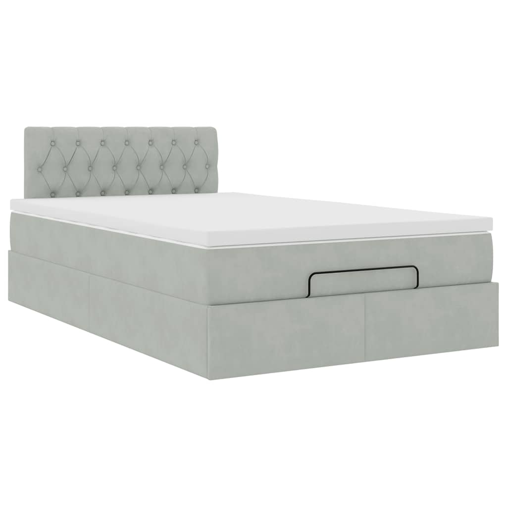 Ottoman bed met matras 120x190 cm fluweel lichtgrijs