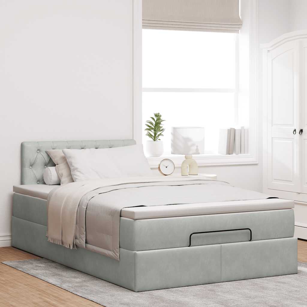 Ottoman bed met matras 120x190 cm fluweel lichtgrijs