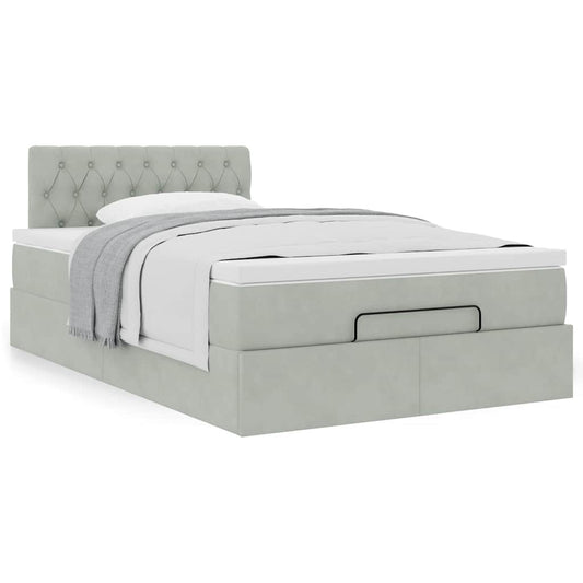 Ottoman bed met matras 120x190 cm fluweel lichtgrijs