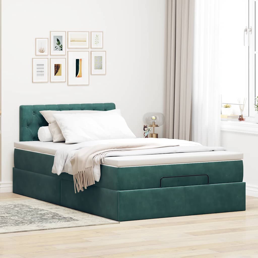 Ottoman bed met matras 120x190 cm fluweel donkergroen