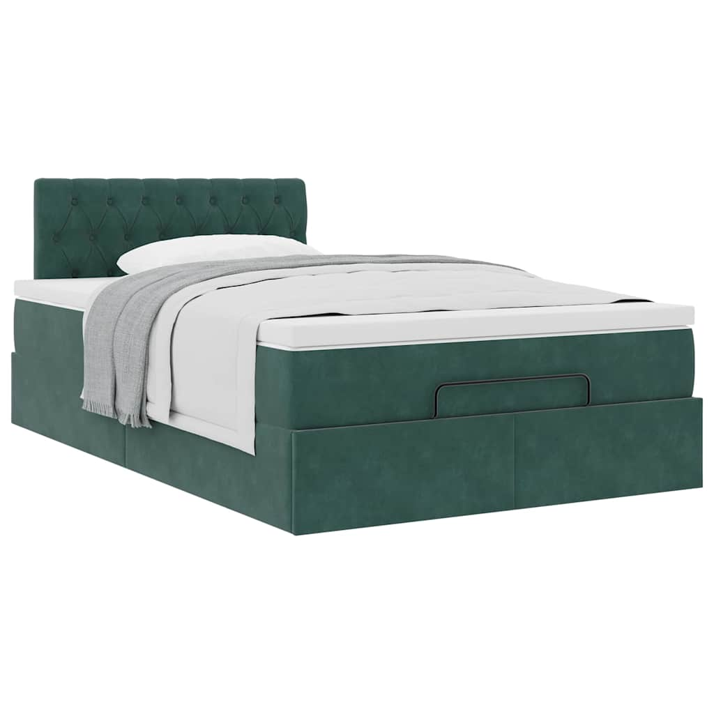 Ottoman bed met matras 120x190 cm fluweel donkergroen