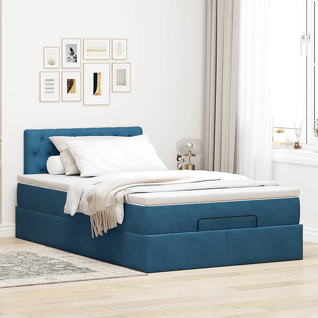 Ottoman bed met matras 120x190 cm fluweel donkerblauw