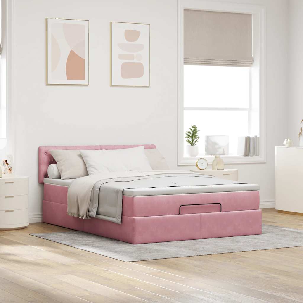 Ottoman bed met matras 140x200cm fluweel roze