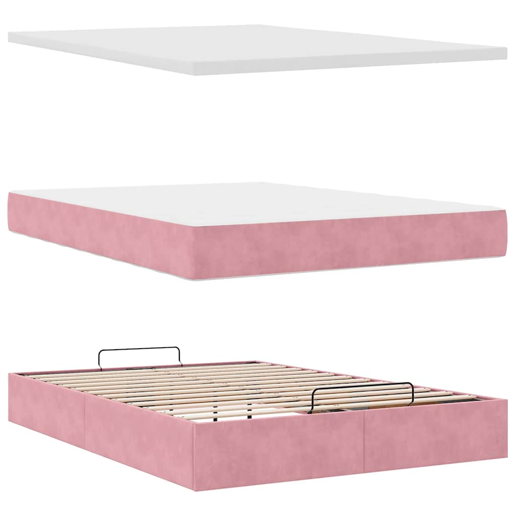 Ottoman bed met matras 140x200cm fluweel roze