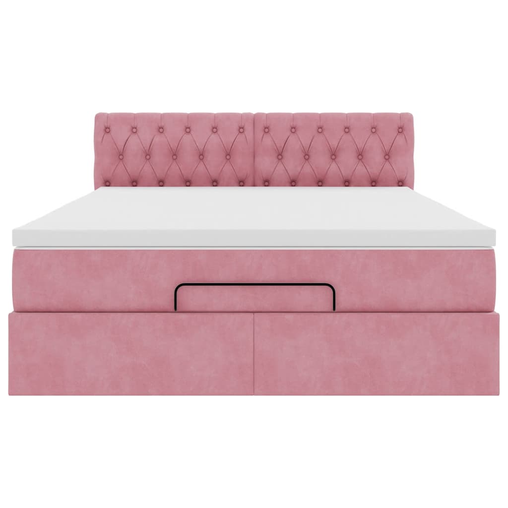 Ottoman bed met matras 140x200cm fluweel roze