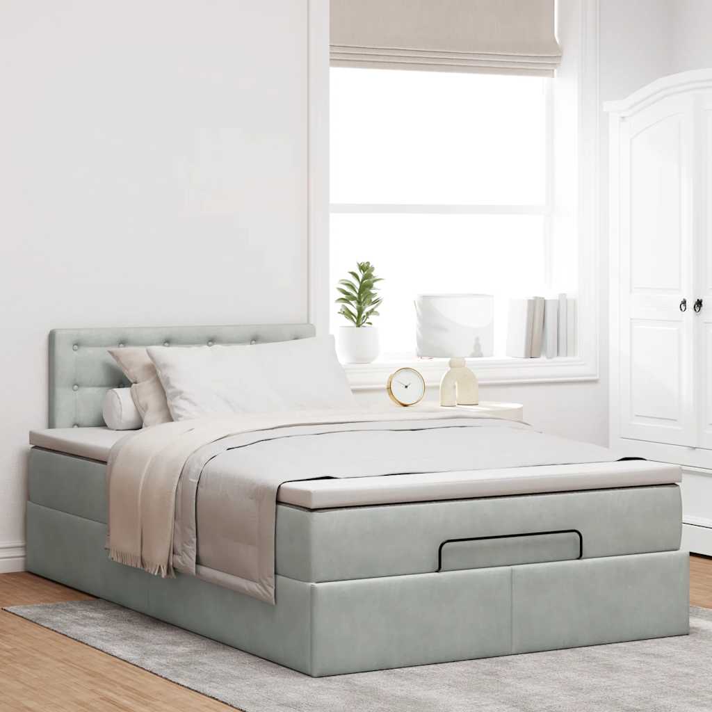 Ottoman bed met matras 120x190 cm fluweel lichtgrijs