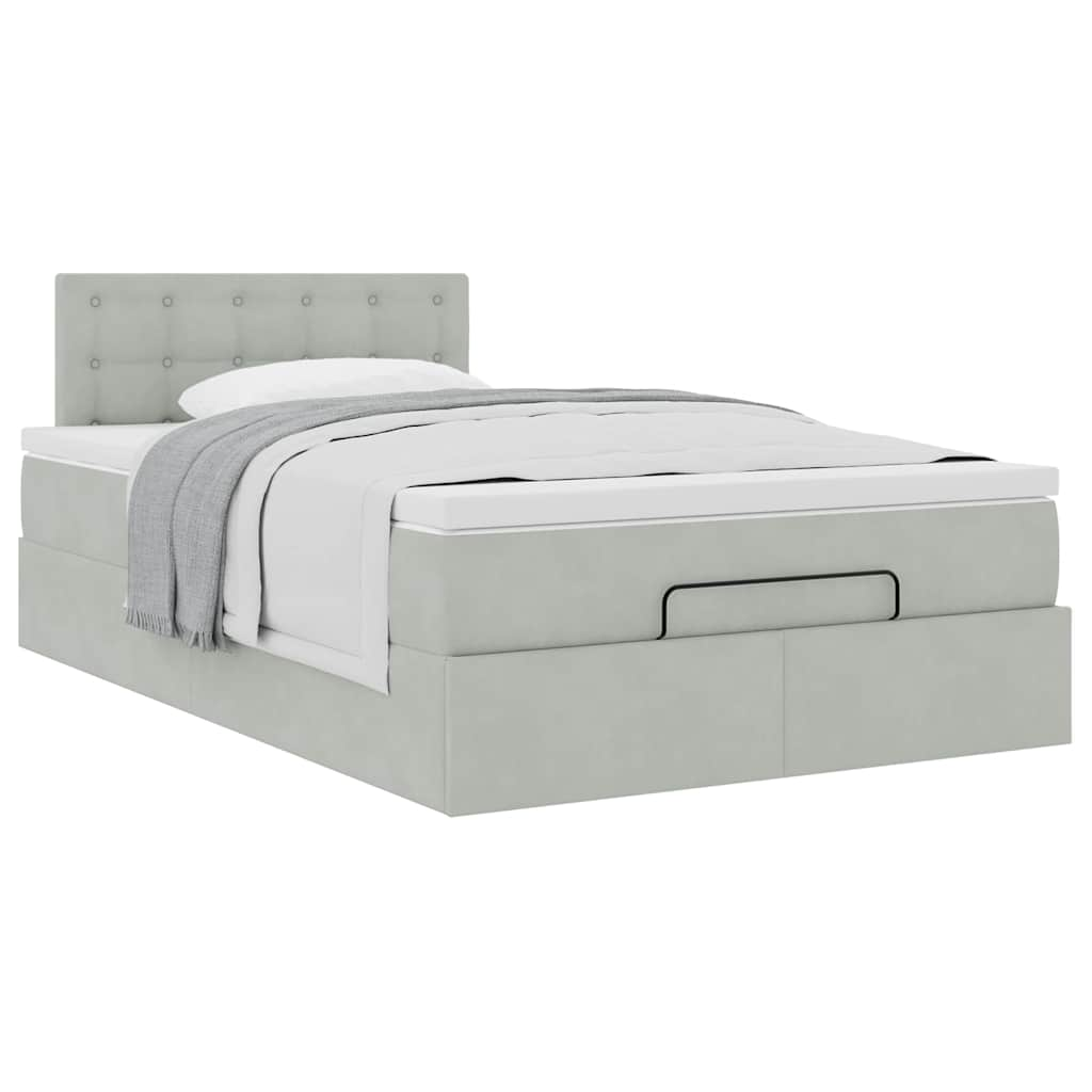 Ottoman bed met matras 120x190 cm fluweel lichtgrijs