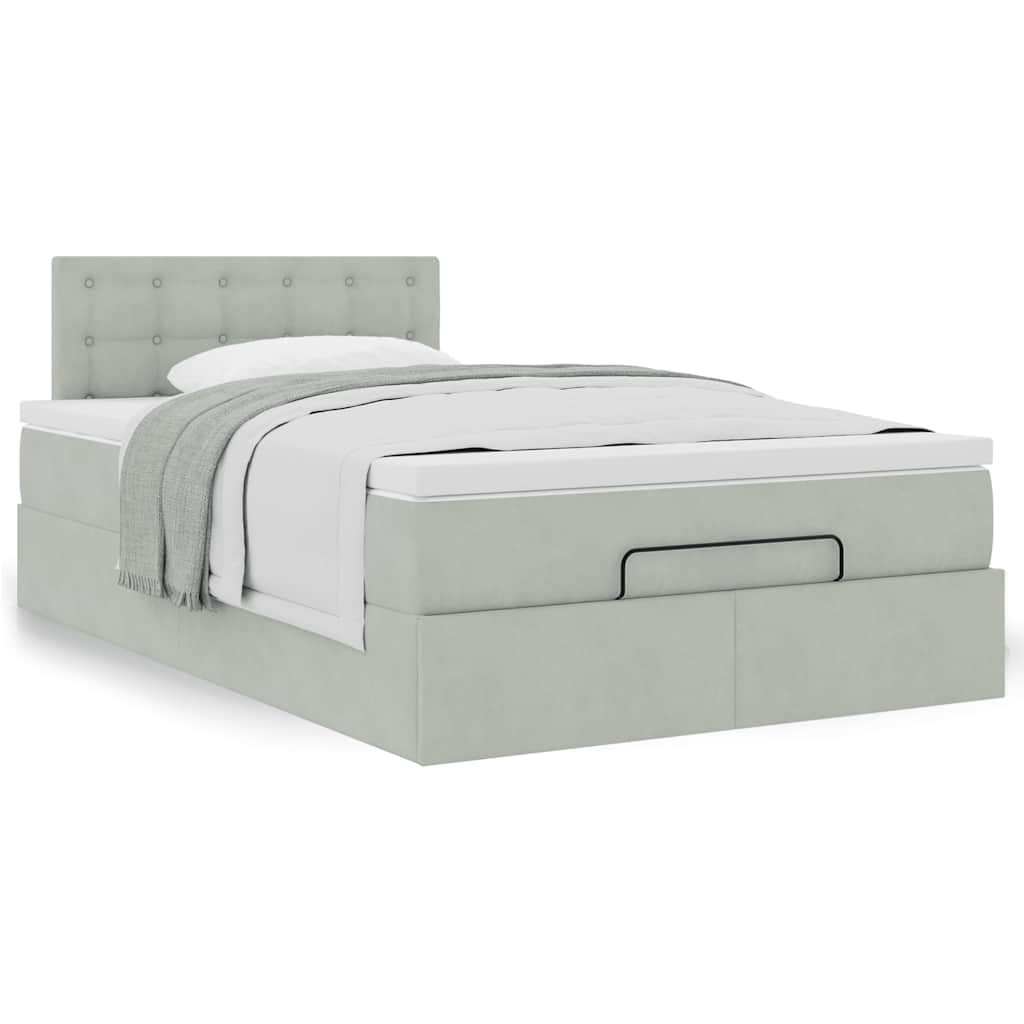 Ottoman bed met matras 120x190 cm fluweel lichtgrijs