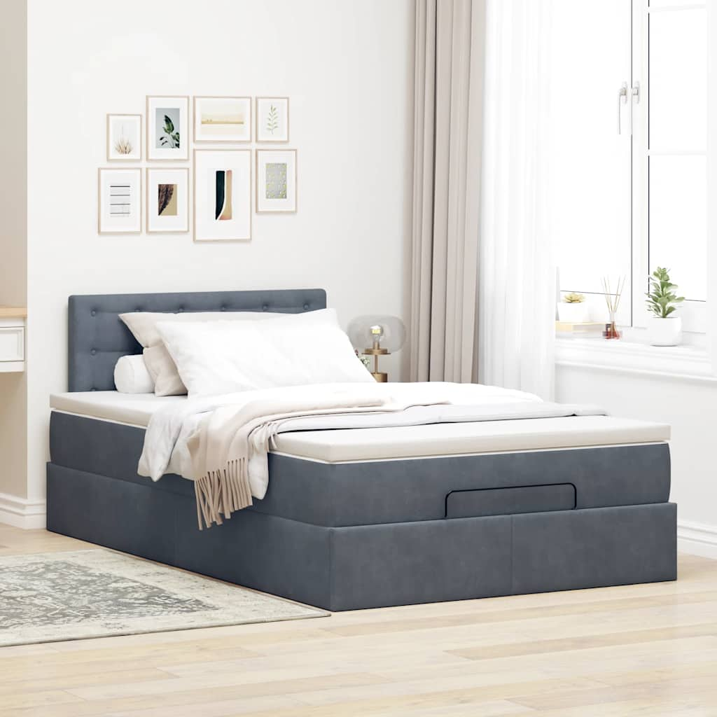 Ottoman bed met matras 120x190 cm fluweel donkergrijs