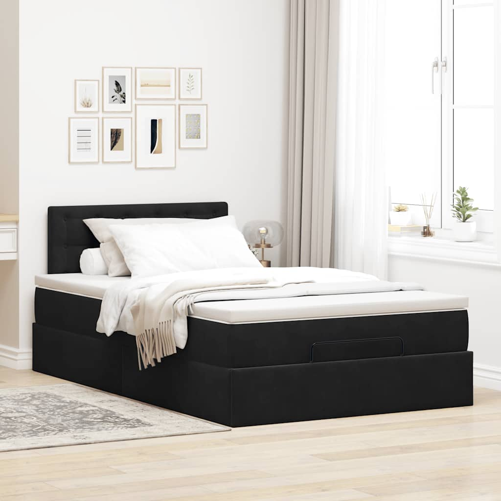 Ottoman bed met matras 120x190 cm fluweel zwart