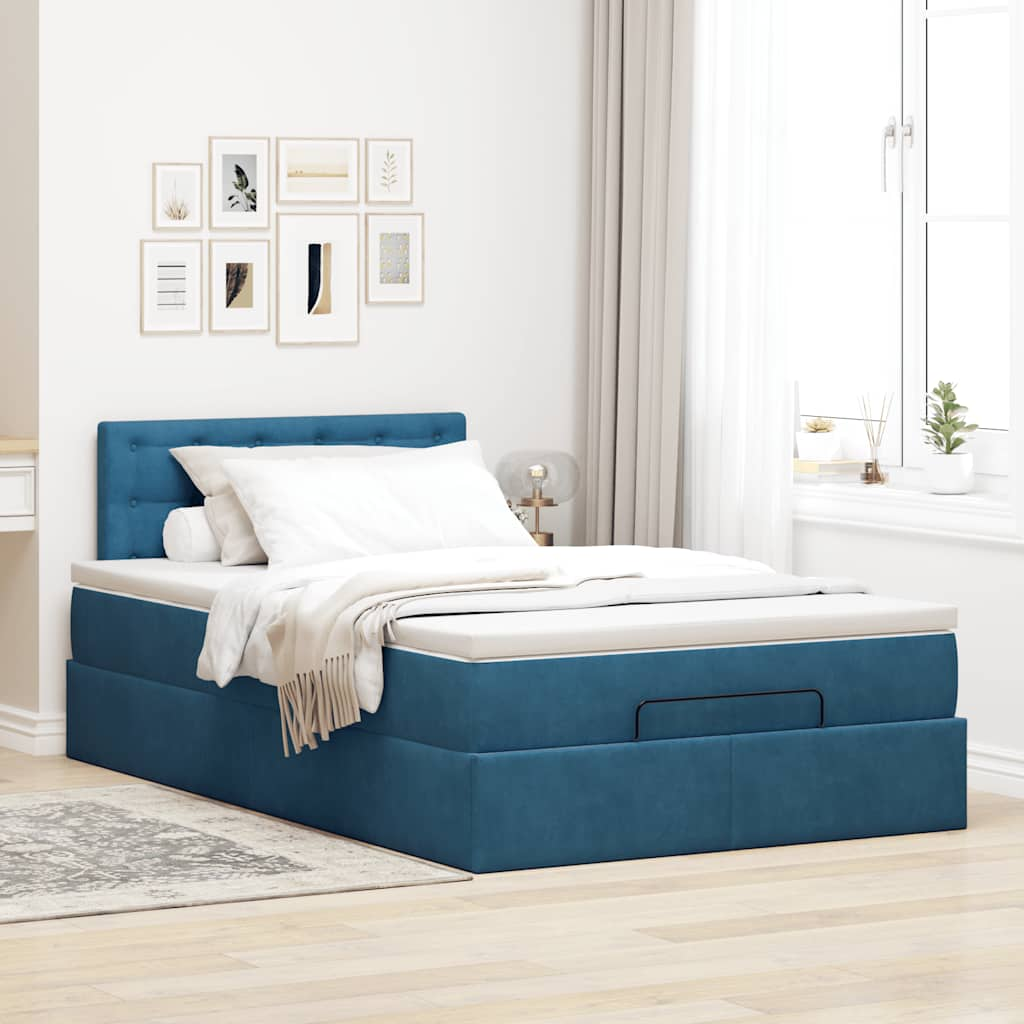 Ottoman bed met matras 120x190 cm fluweel donkerblauw