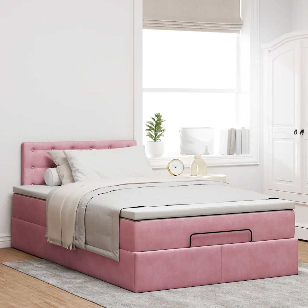 Ottoman bed met matras 120x190 cm fluweel roze