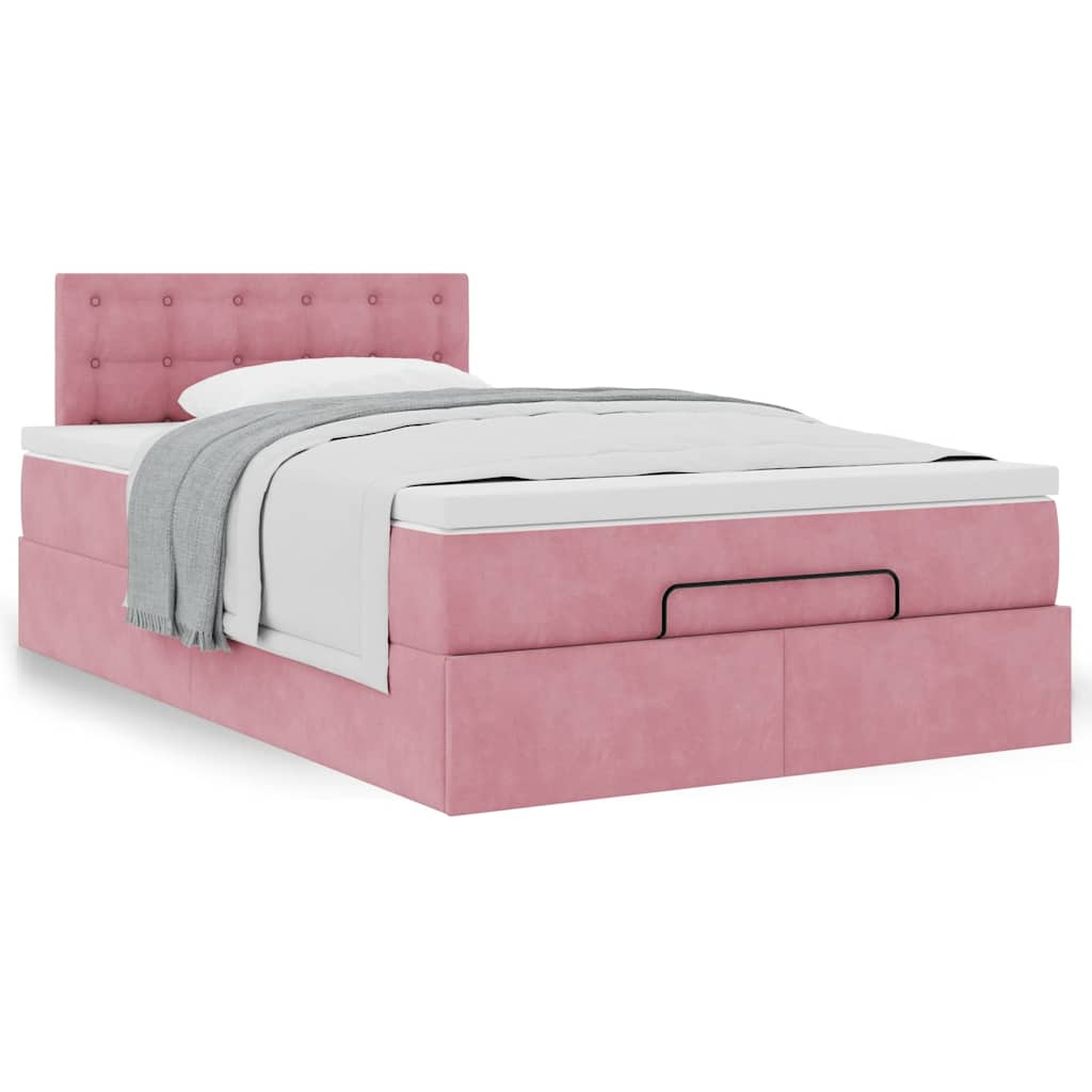 Ottoman bed met matras 120x190 cm fluweel roze