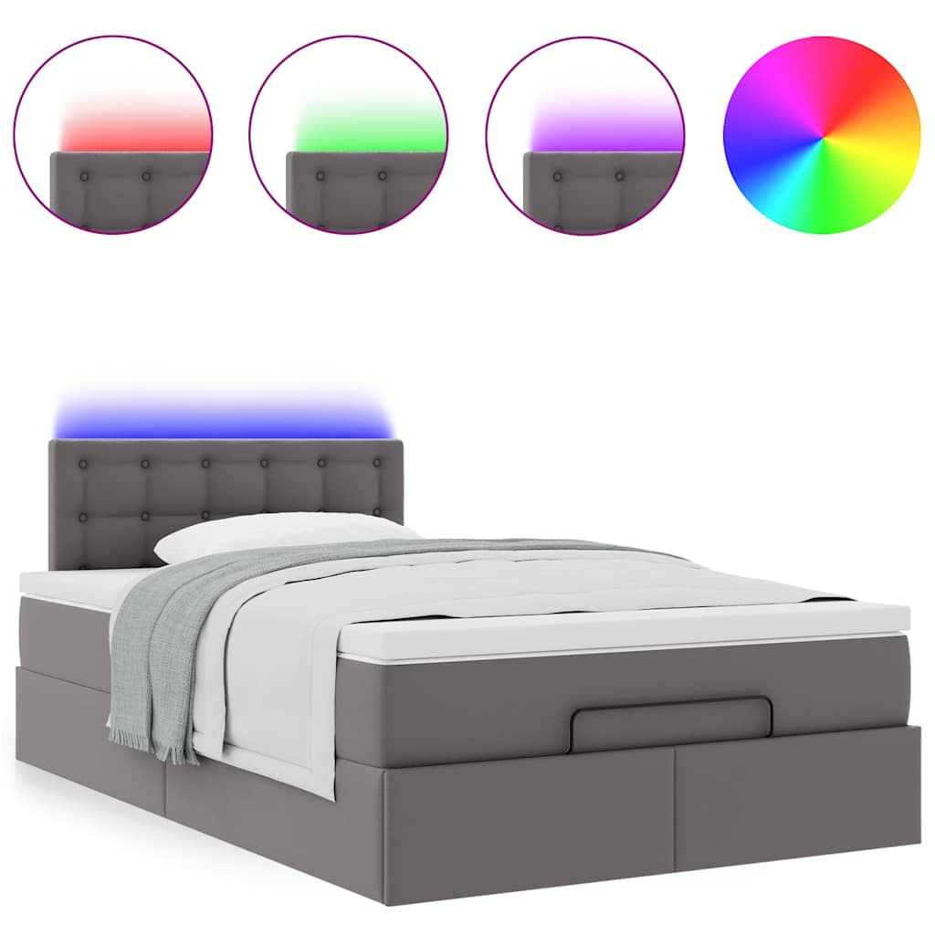 Ottoman bed met matrassen en LED's 120x190 cm kunstleer grijs