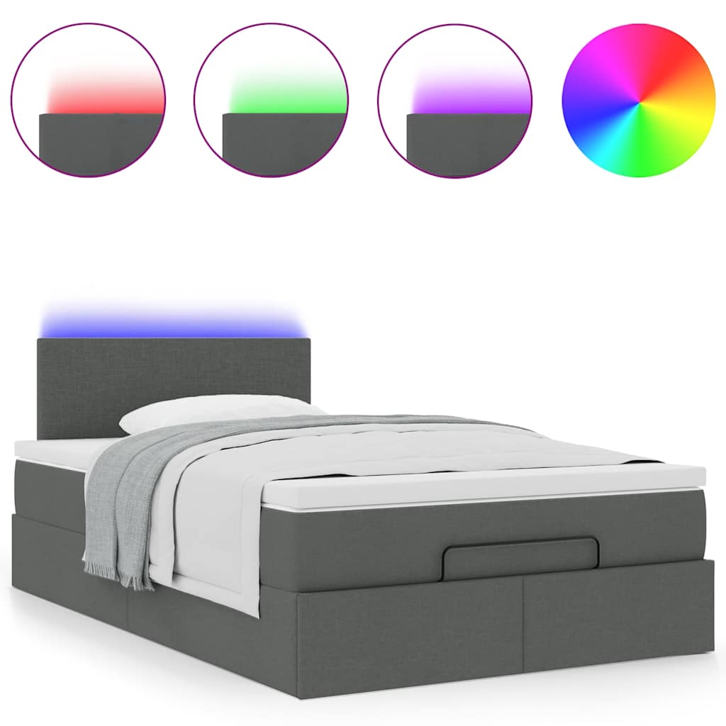 Ottoman bed met matras en LED's 120x190 cm stof donkergrijs