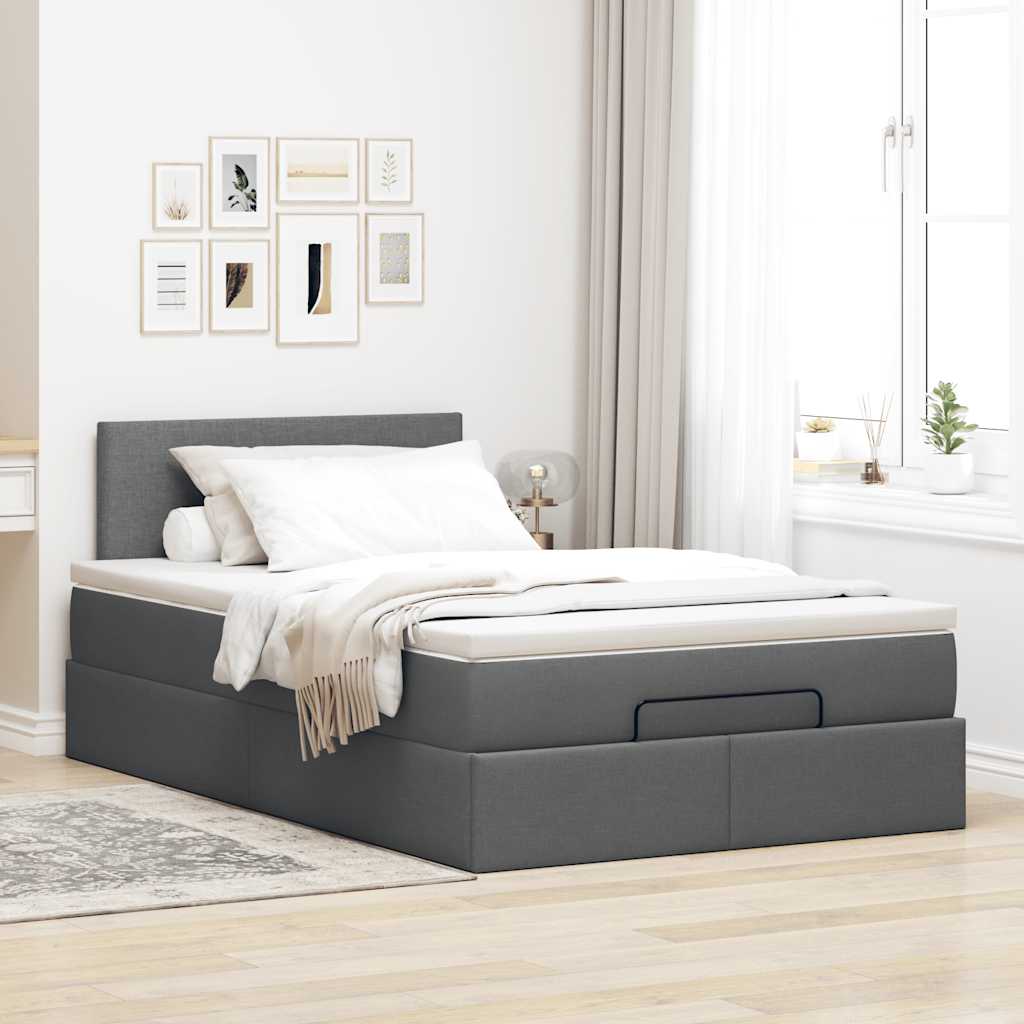 Ottoman bed met matras en LED's 120x190 cm stof donkergrijs