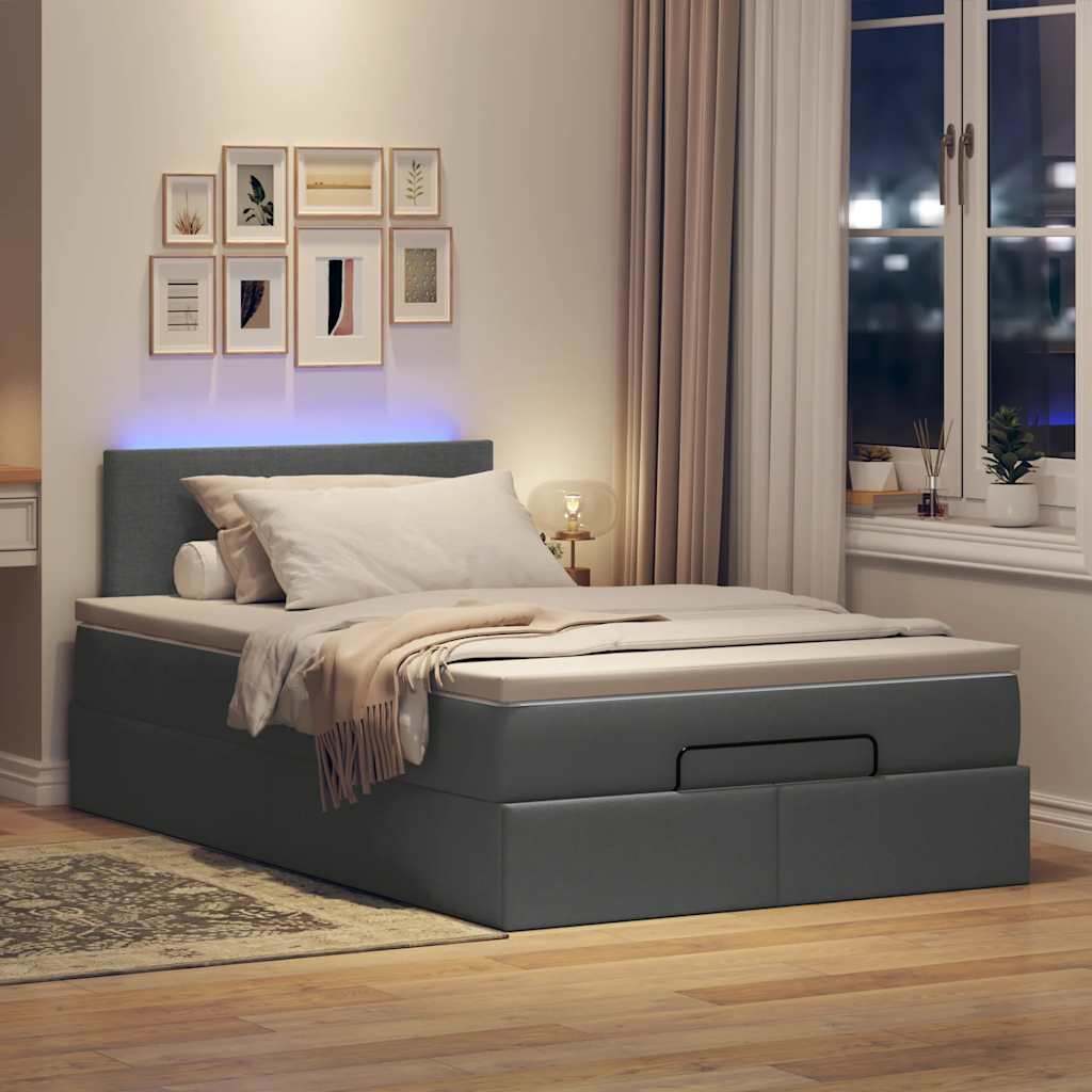 Ottoman bed met matras en LED's 120x190 cm stof donkergrijs