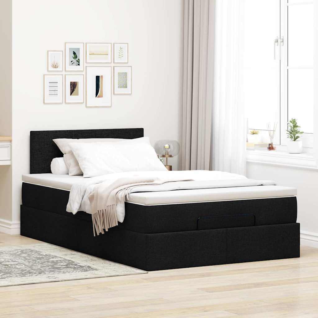 Ottoman bed met matras en LED's 120x190 cm stof zwart