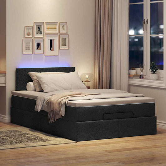 Ottoman bed met matras en LED's 120x190 cm stof zwart