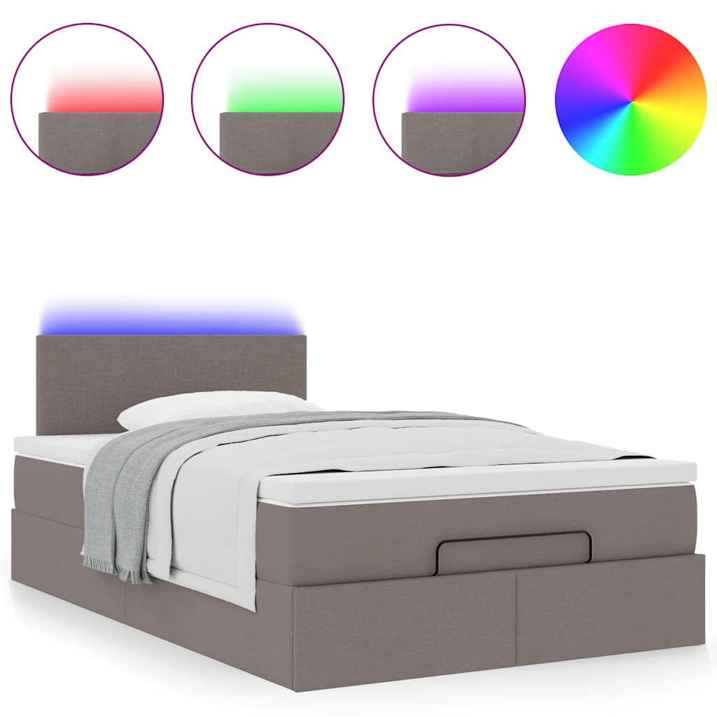 Ottoman bed met matras en LED's 120x190 cm stof taupe