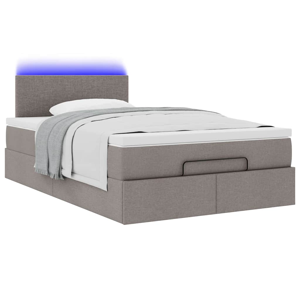 Ottoman bed met matras en LED's 120x190 cm stof taupe