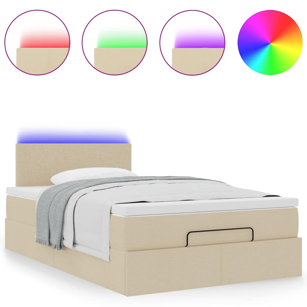 Ottoman bed met matras en LED's 120x190cm stof crèmekleurig