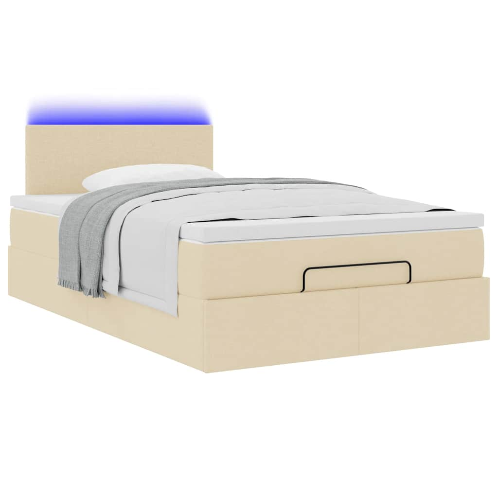 Ottoman bed met matras en LED's 120x190cm stof crèmekleurig