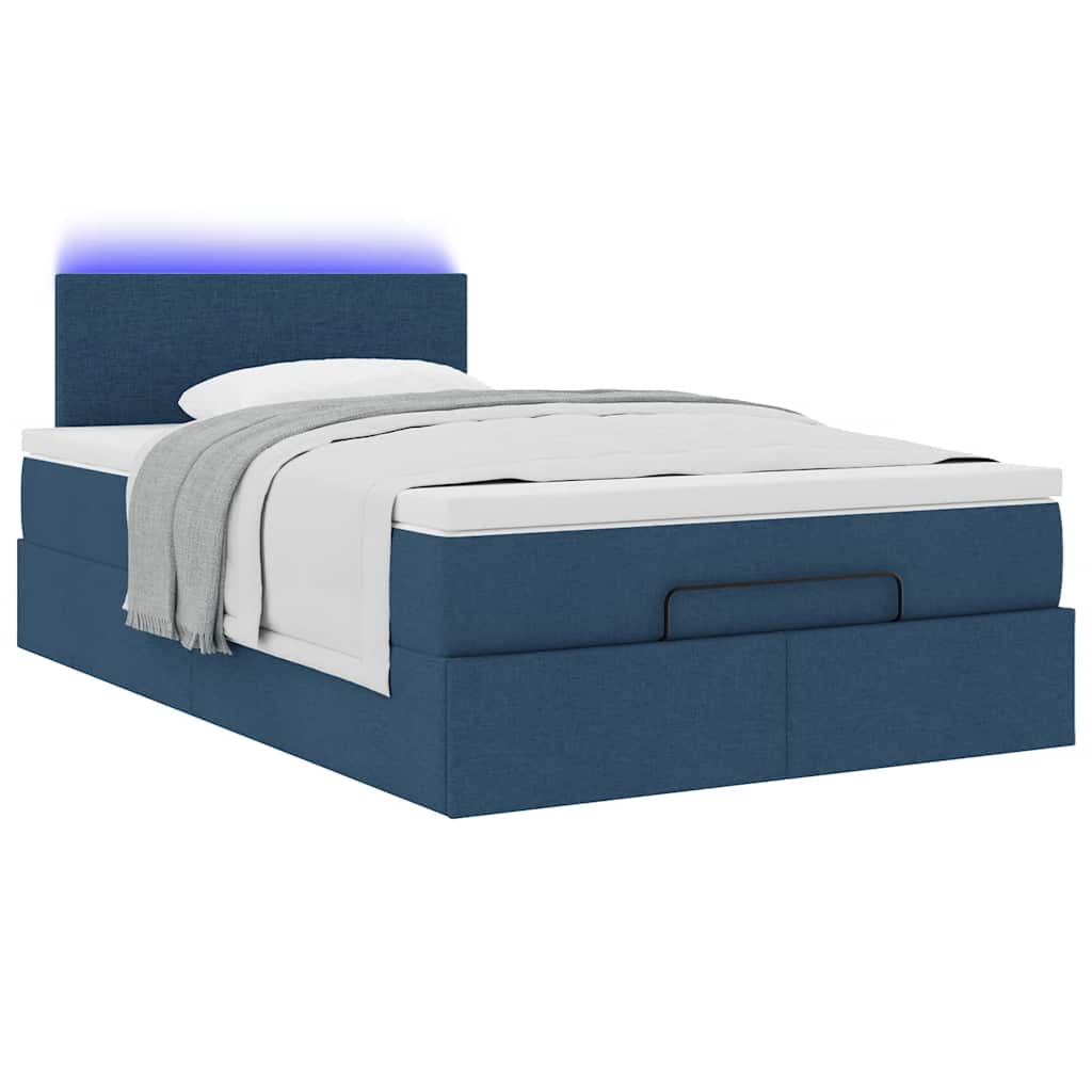 Ottoman bed met matras en LED's 120x190 cm stof blauw