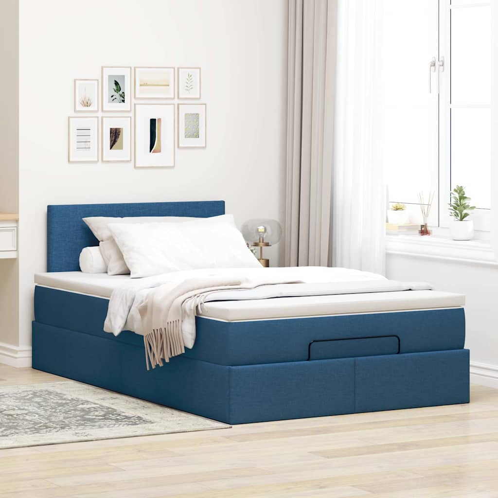 Ottoman bed met matras en LED's 120x190 cm stof blauw