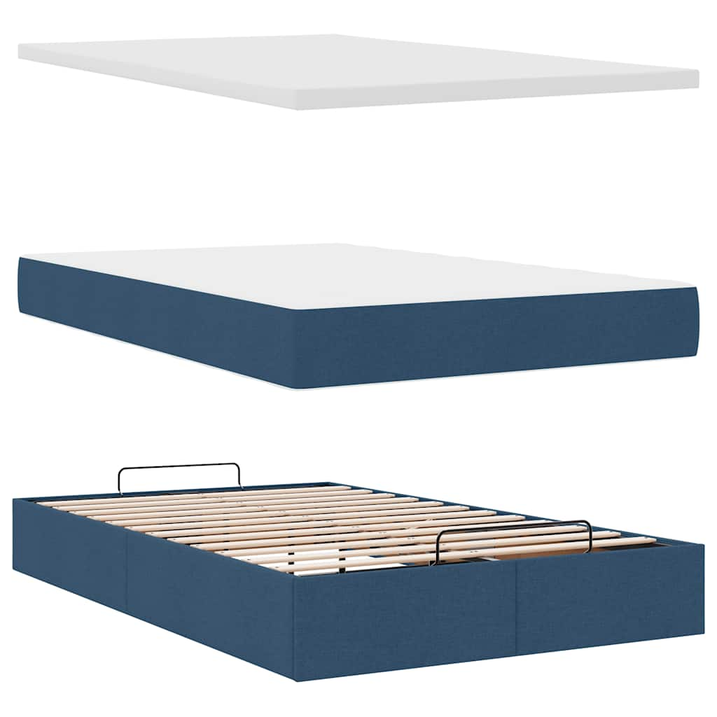 Ottoman bed met matras en LED's 120x190 cm stof blauw