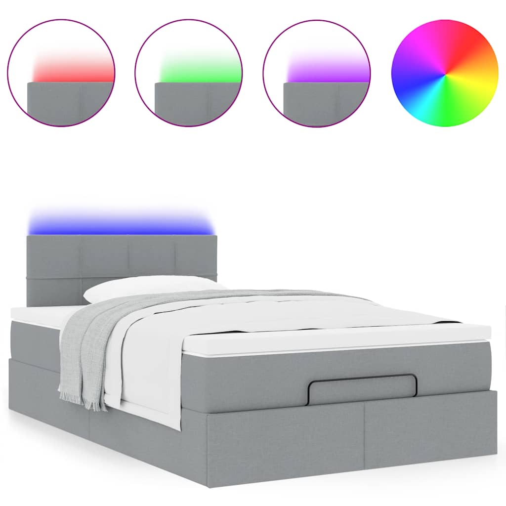 Ottoman bed met matras en LED's 120x190 cm stof lichtgrijs